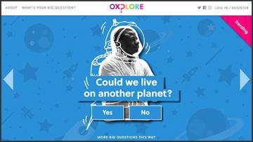Illustration 560x315 oxplore planet A screenshot of the oxplore website with a big question